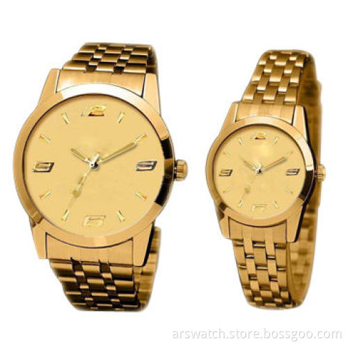 Promotional couple watches, with gold color case and bracelet, Japan quartx movement